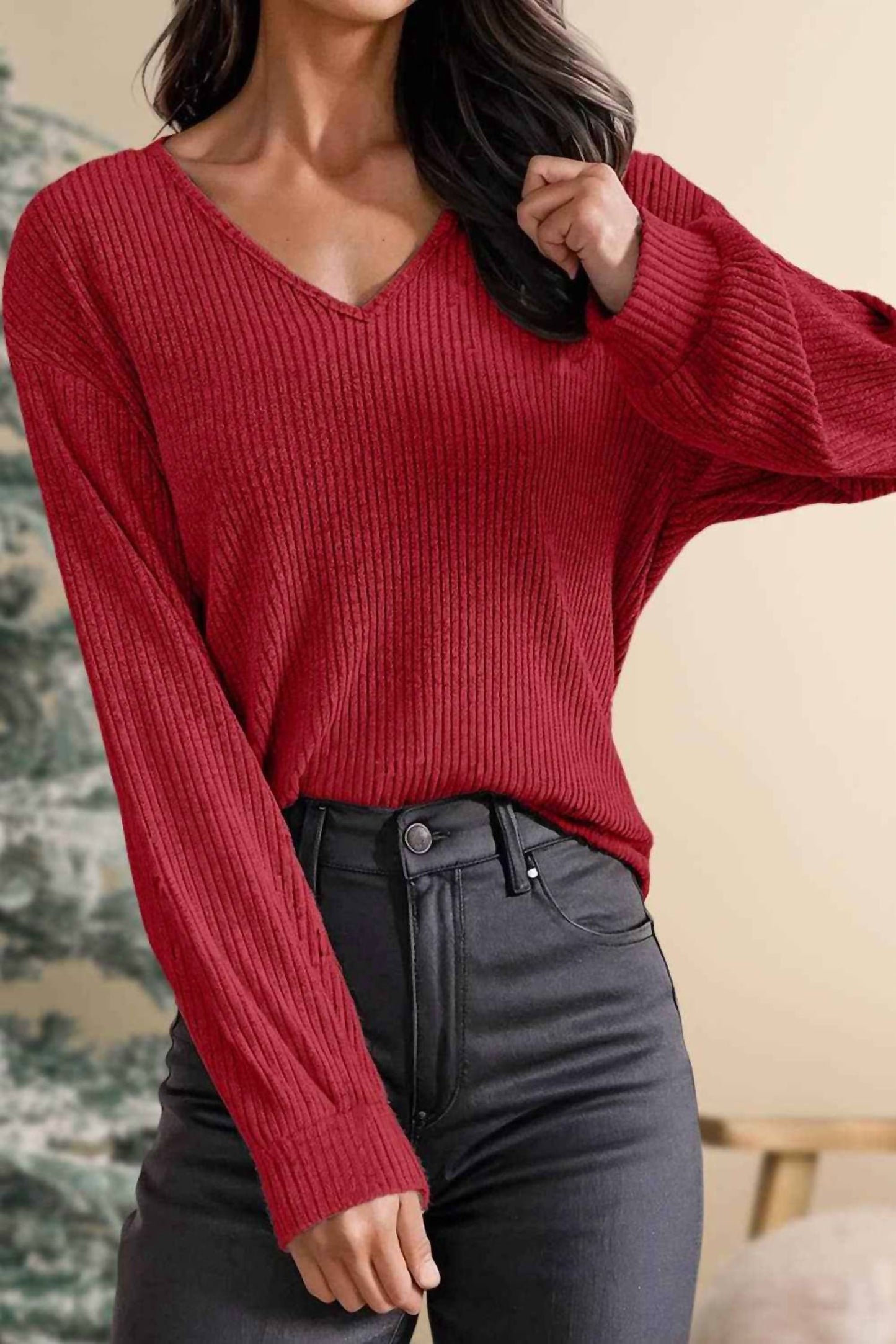 Aapparella - Leopard Back Bow V Neck Blouse