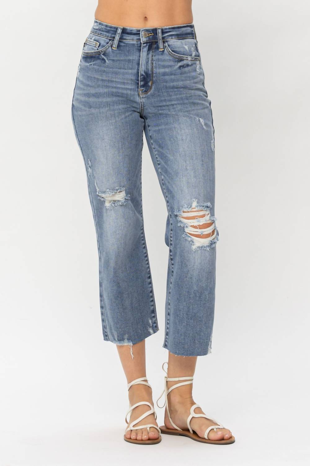 Judy Blue - High Waist Destroyed Crop Wide Leg Jeans