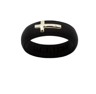 Casual Carats - Silicone Band Ring With 14kt Gold Sideways Cross