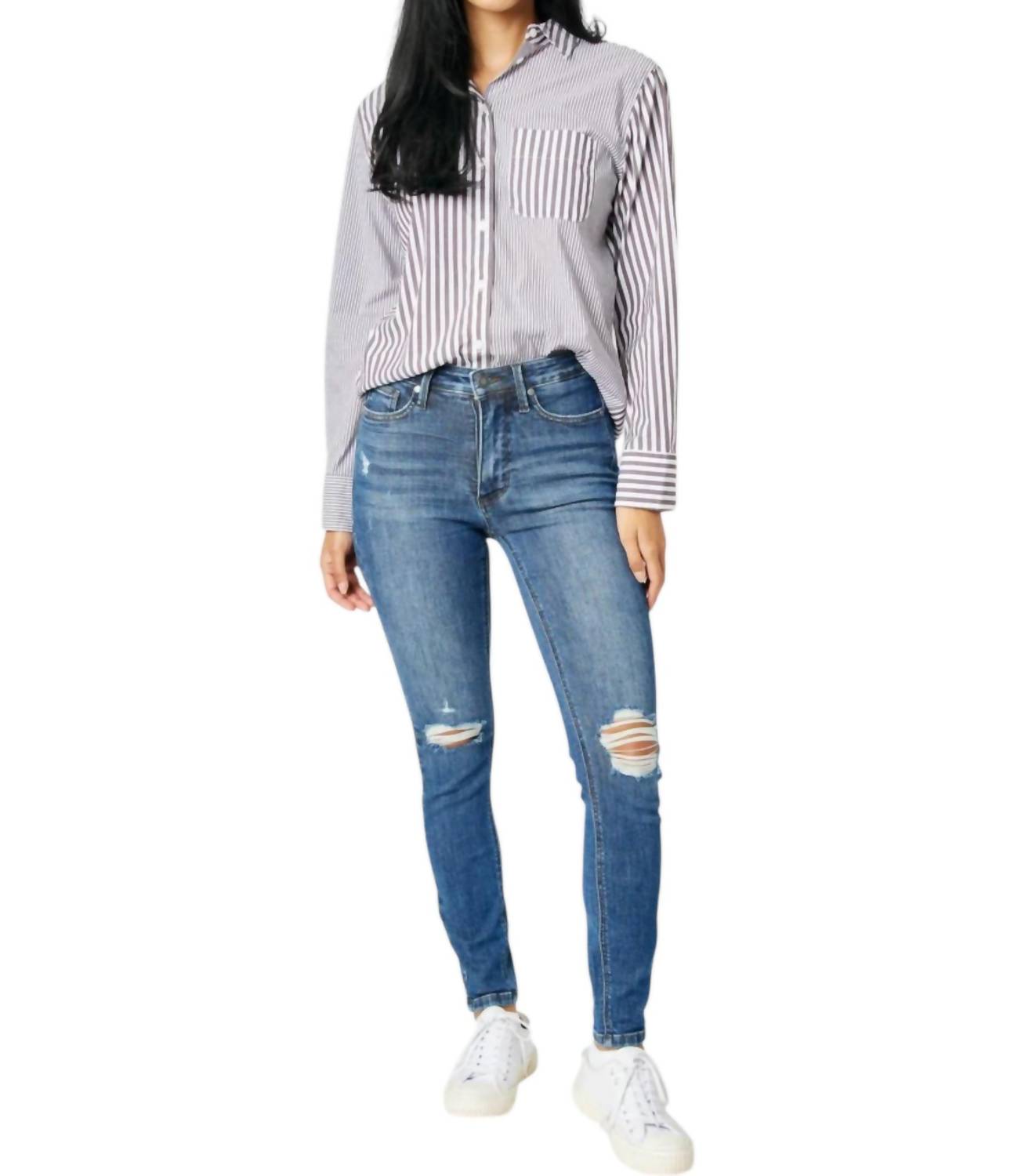 Judy Blue - Mid Rise Tummy Control Destroy Skinny Jeans
