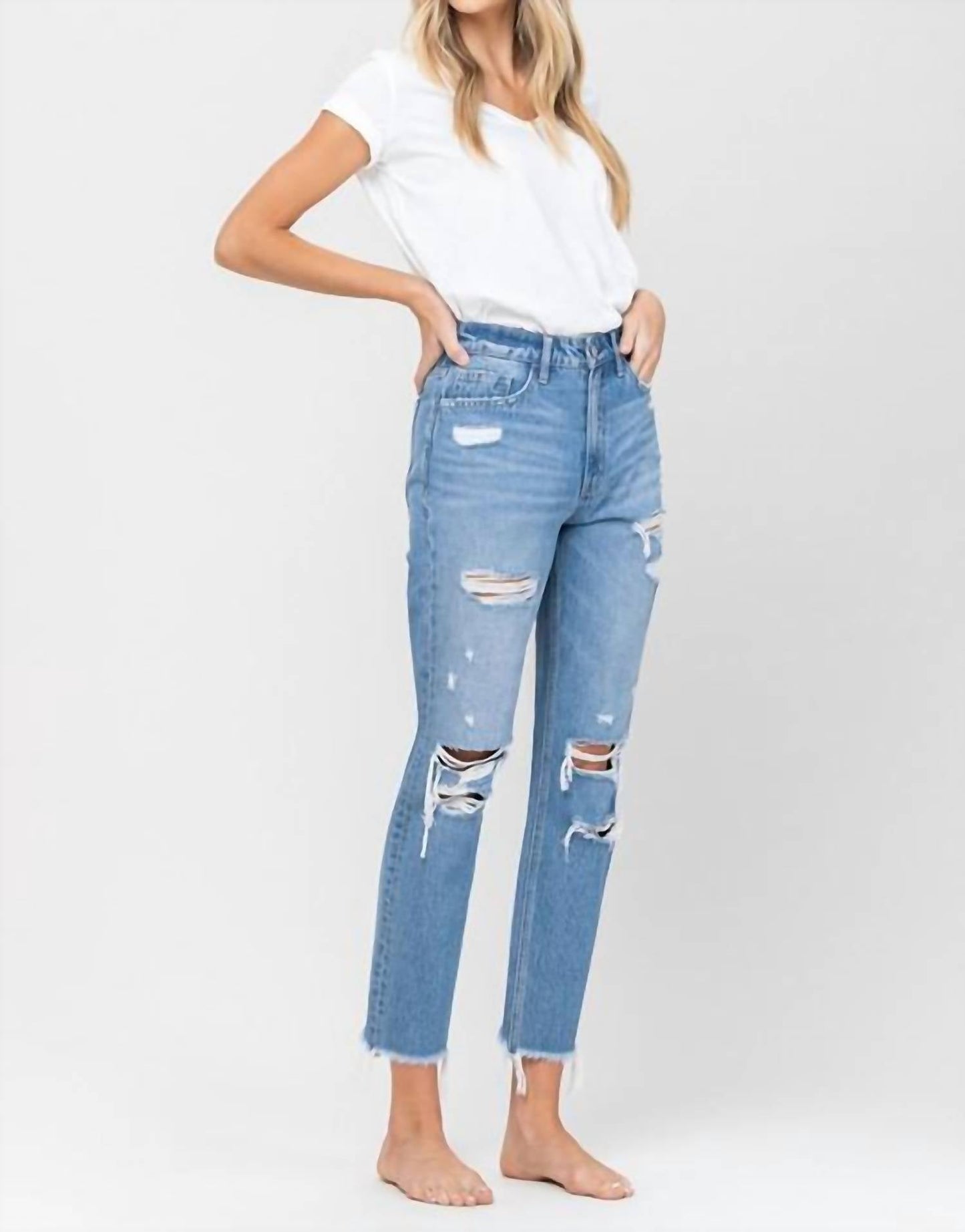 Vervet By Flying Monkey - Distressed Raw Hem Mom Jeans