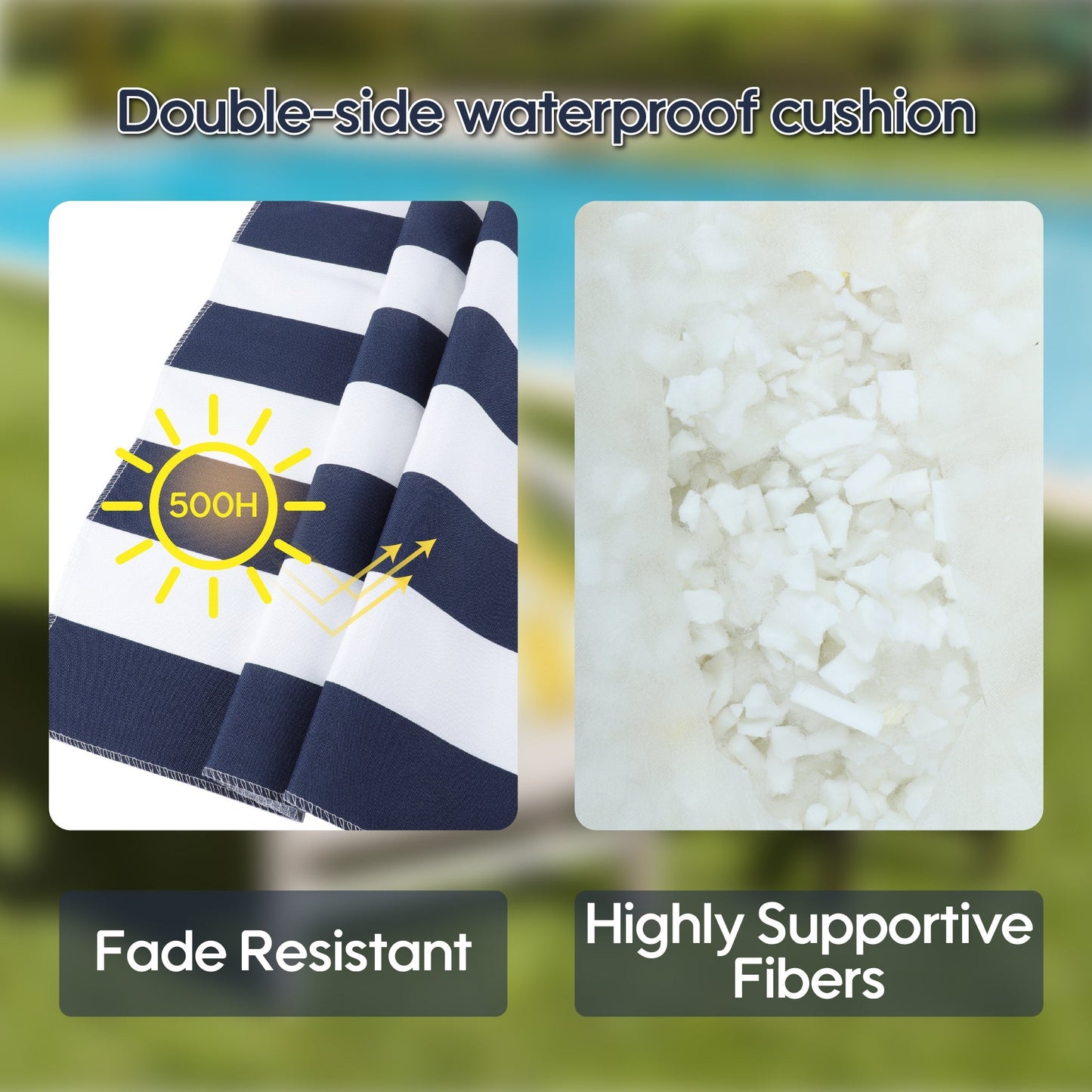 2-Piece High Back Chair Cushion Set, Navy Blue/White