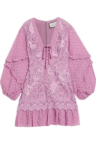 Alexis - Malicha Crocheted Lace And Fil Coupé Georgette Mini Dress