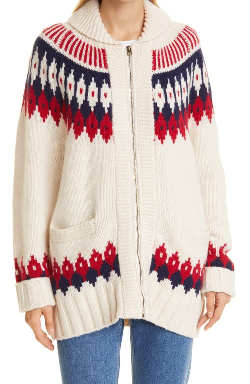 ReDone 50s Zip Cardigan Ivory Multi Size Small