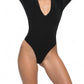 Good American - VELVET LONG SLEEVE DEEP V BODYSUIT