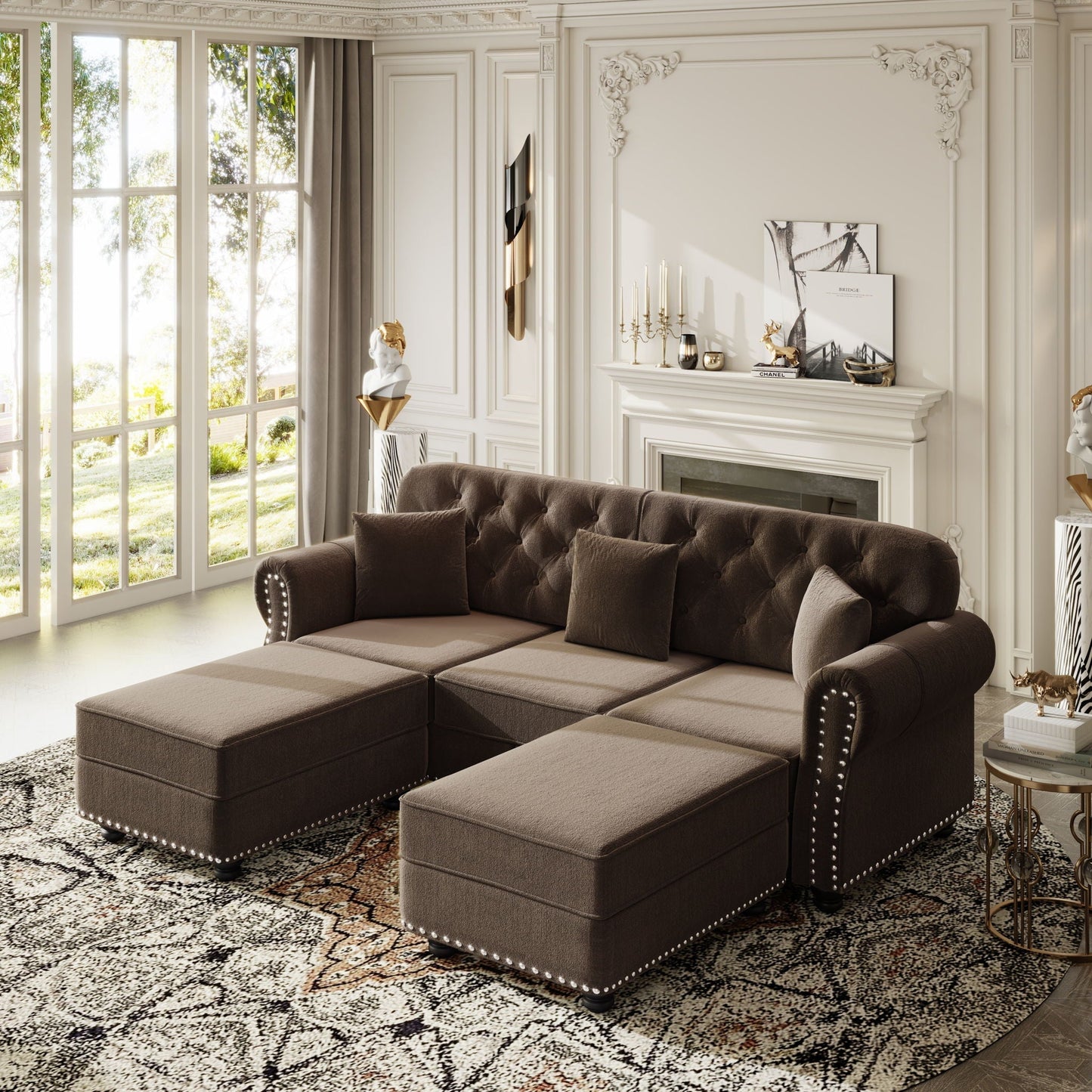 Upholstered Sofa Set With Nailhead Trim And Rolled Armrests, Includes Pillows