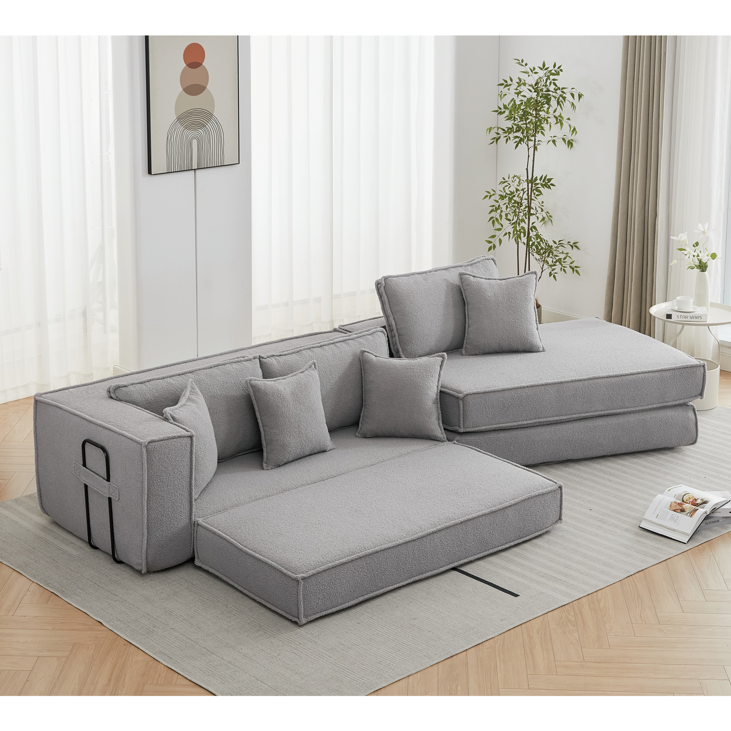 Folding Convertible 3-Seat Sleeper Sofa Bed in Gray