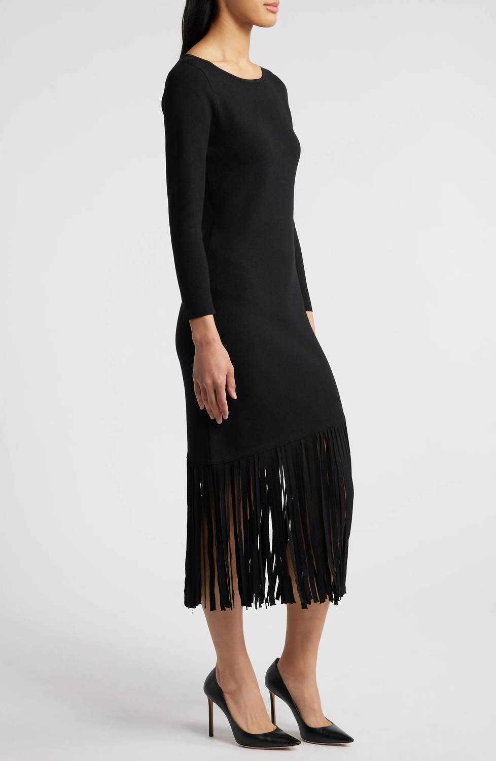 Anne Klein - Fringe Hem Sweater Dress