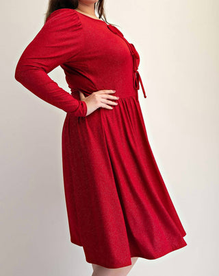 The Curve La - Plus Size Glitter Knit Flare Dress With Bow Details