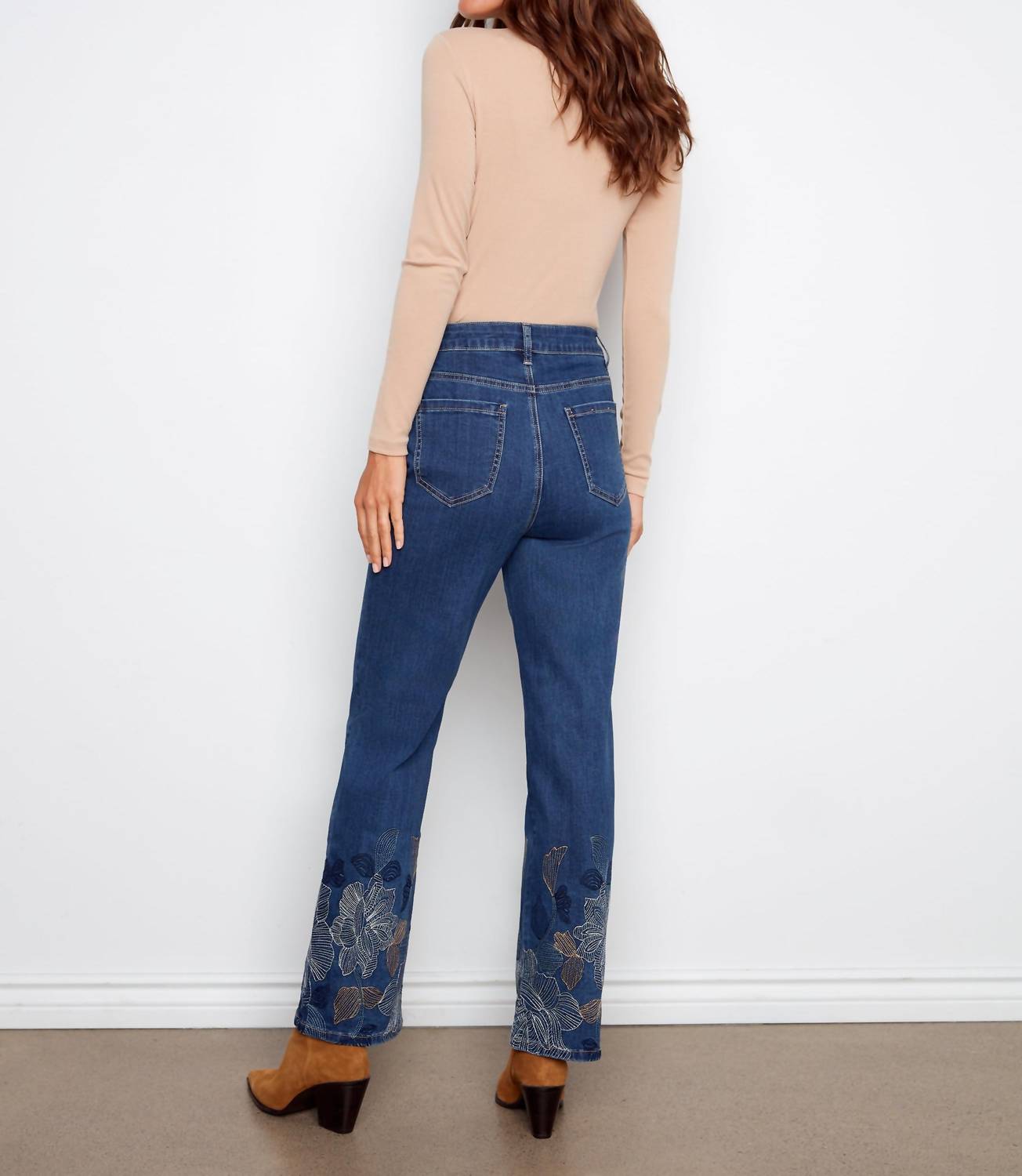 Charlie B - Straight-leg Stretch Jeans With Metallic Thread Embroidery