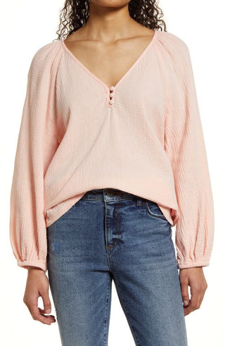 Caslon Raglan Sleeve Seersucker Top - Pink Chintz