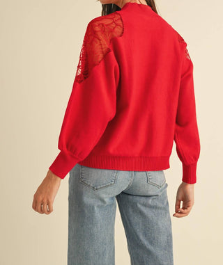 Anniewear - Embroidered Shoulder Mock Neck Sweater