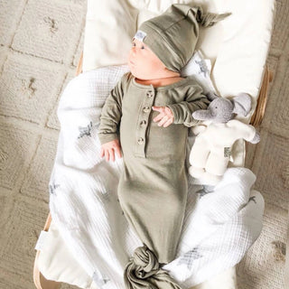 Fawn & Foster - Baby Organic Knotted Gown + Top Knot Hat Sleep Sack
