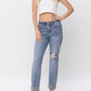Judy Blue - Mid Rise Knee Destroyed Cuffed Long Boyfriend Denim Jeans