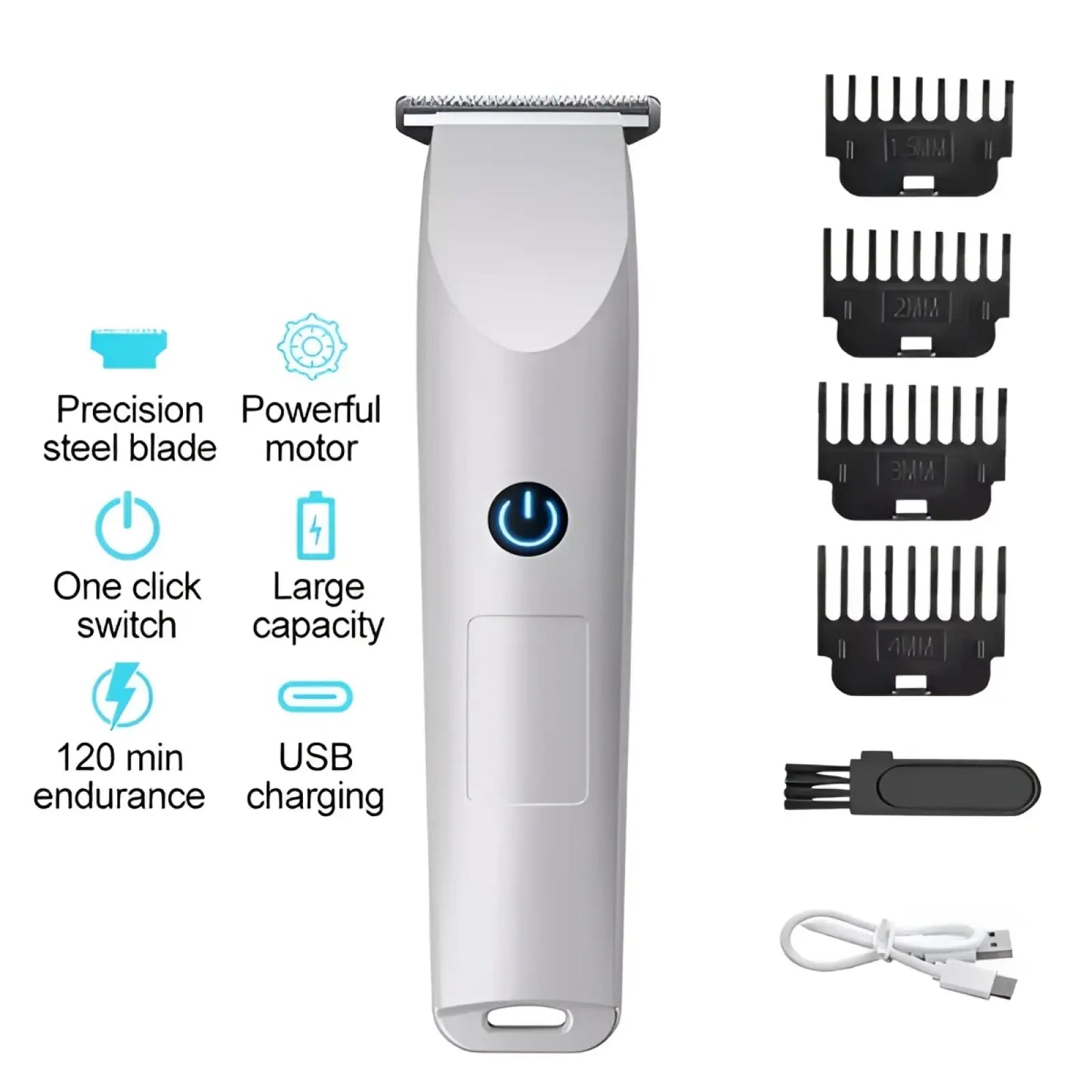 Electric Hair Clippers Cordless Beard Trimmer White