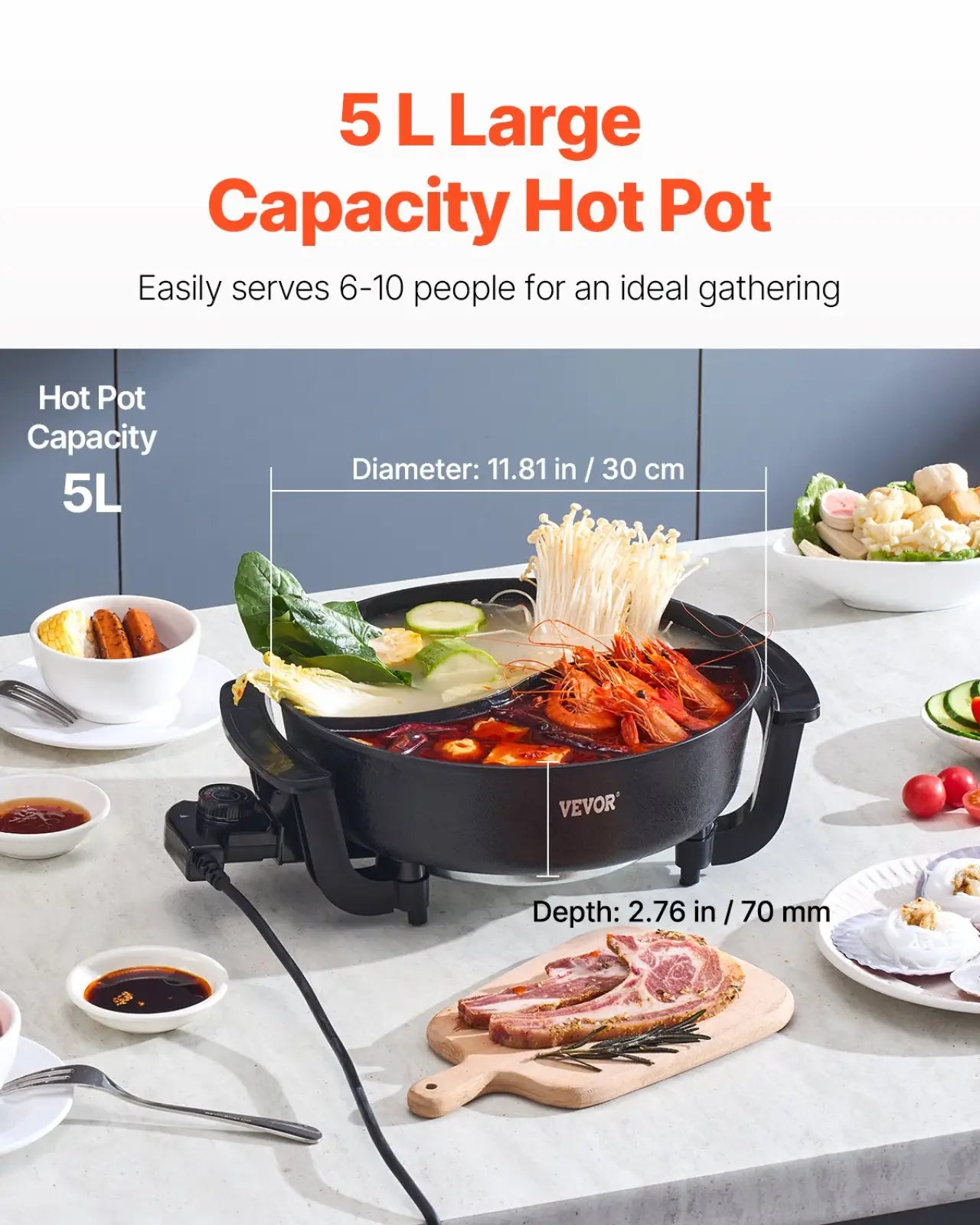Electric Hot Pot 5l Non Stick Dual Shabu Shabu Cooker