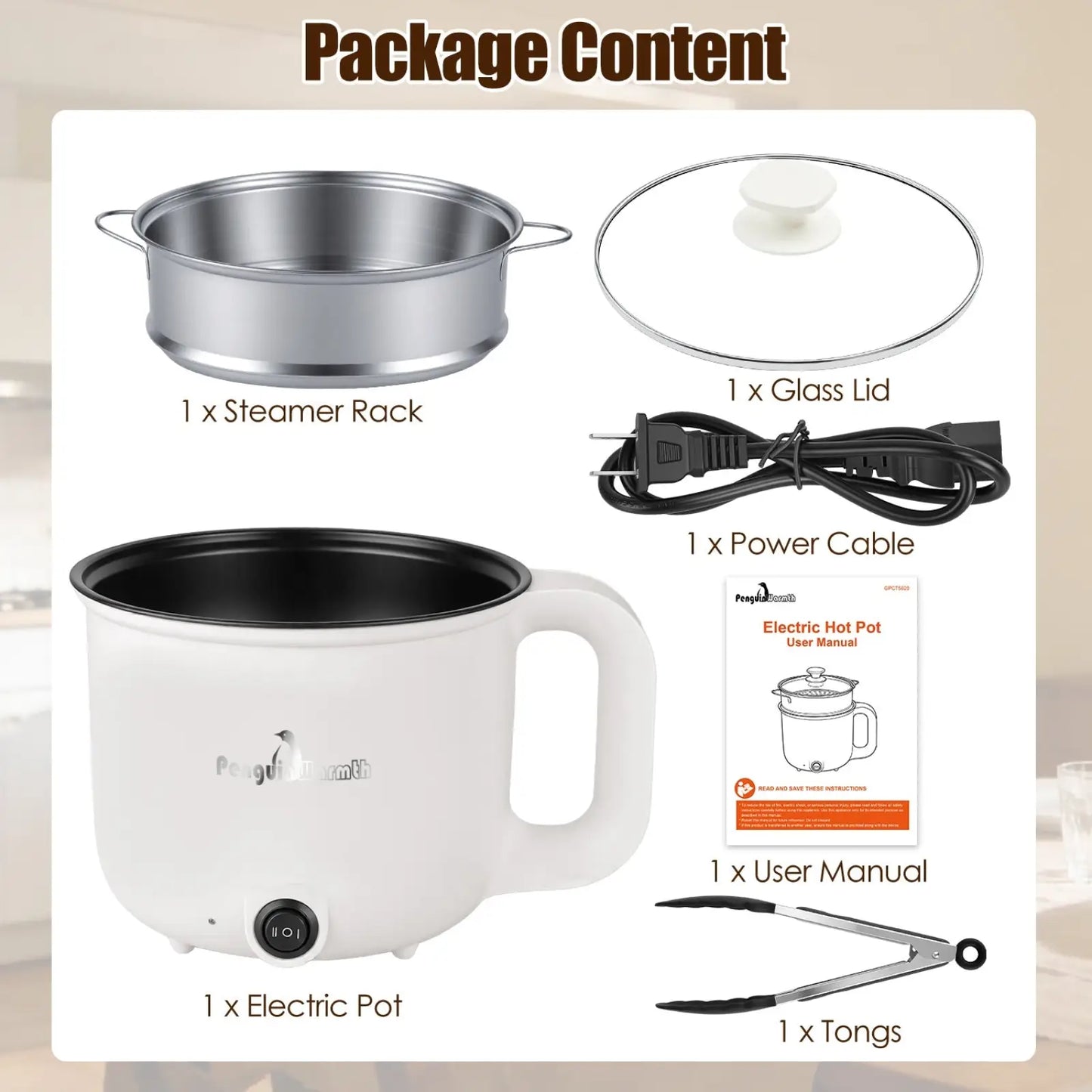 Electric Hot Pot with Steamer 1.8l Mini Rice Cooker