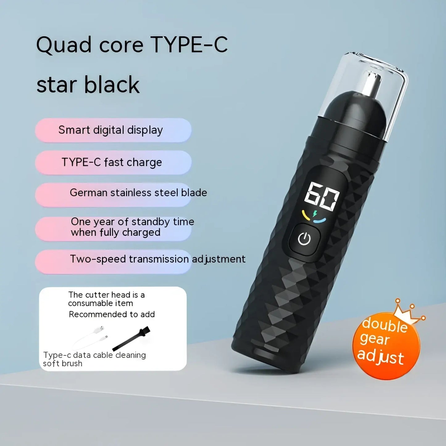 Electric Nose Hair Trimmer Rechargeable Type-c Clipper