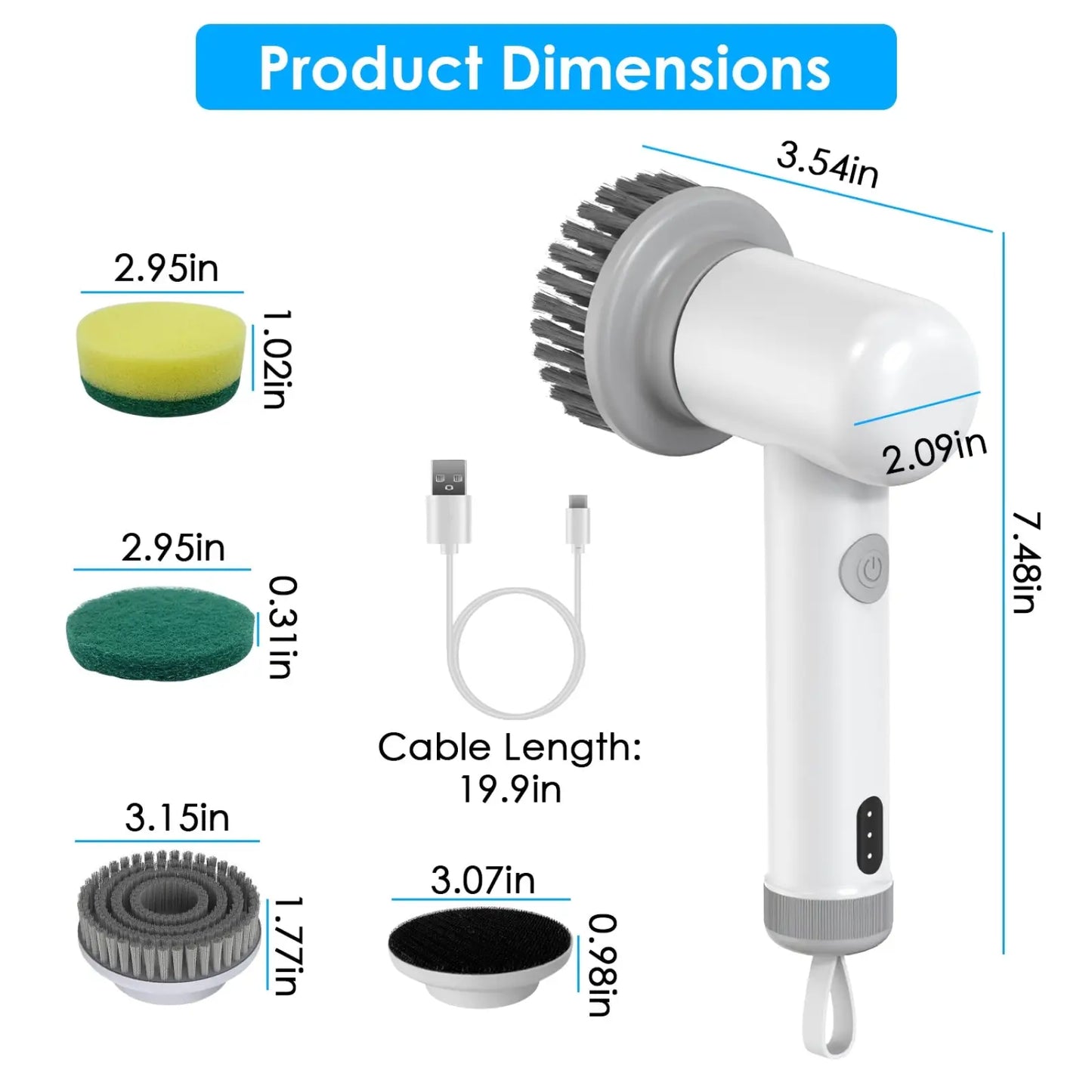 Electric Spin Scrubber Cordless Cleaning Brush with 4 Heads