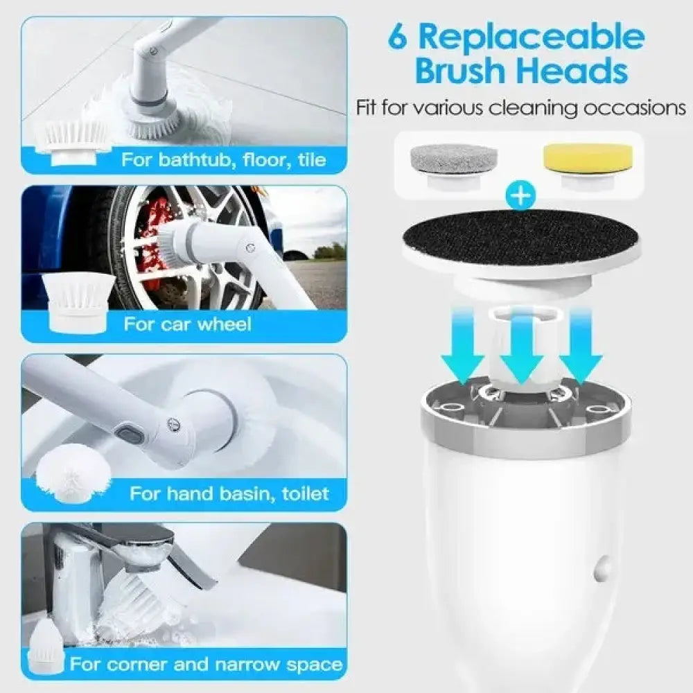 Cordless Electric Spin Scrubber with 6 Replaceable Heads