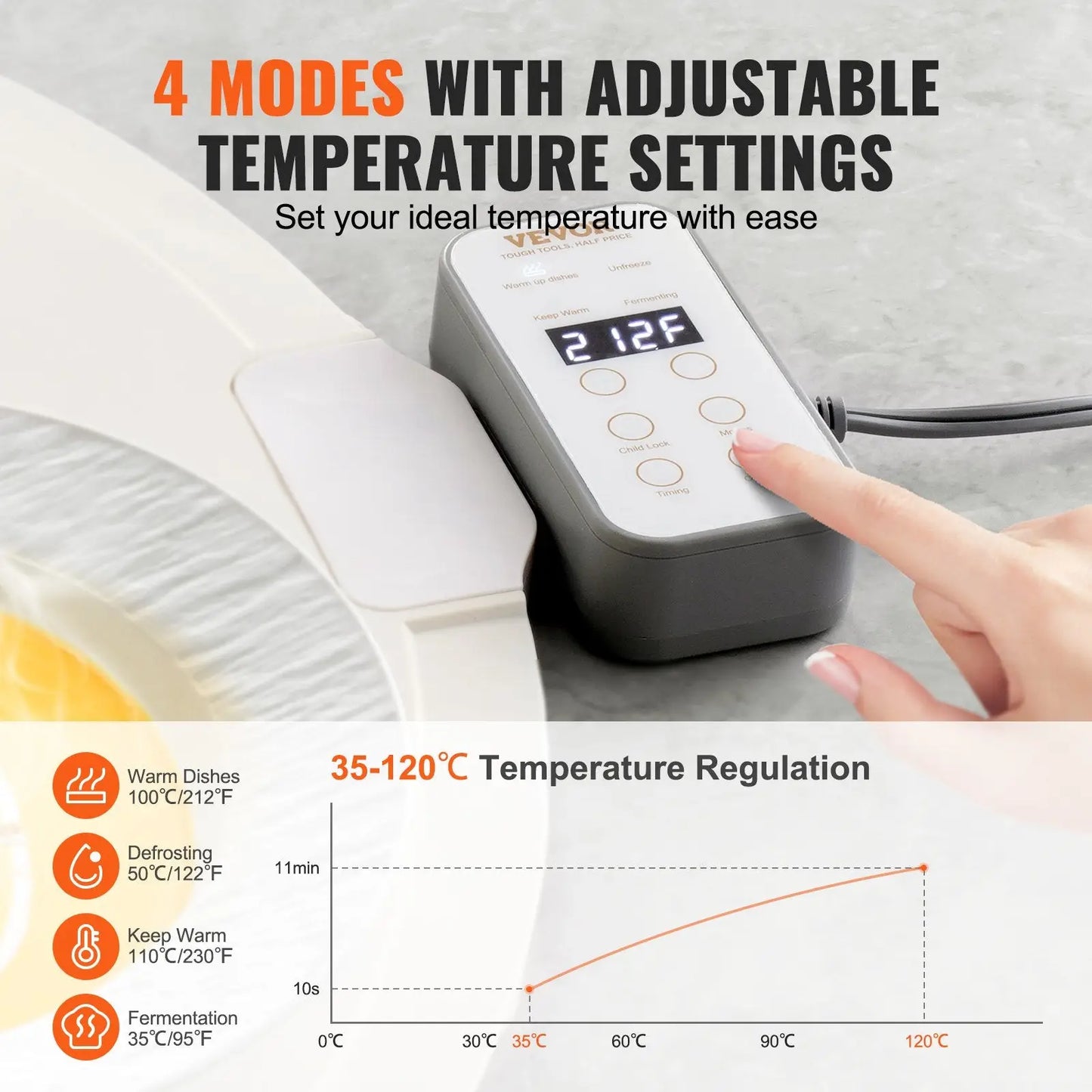 Electric Warming Tray Rollable Food Mat with Timer