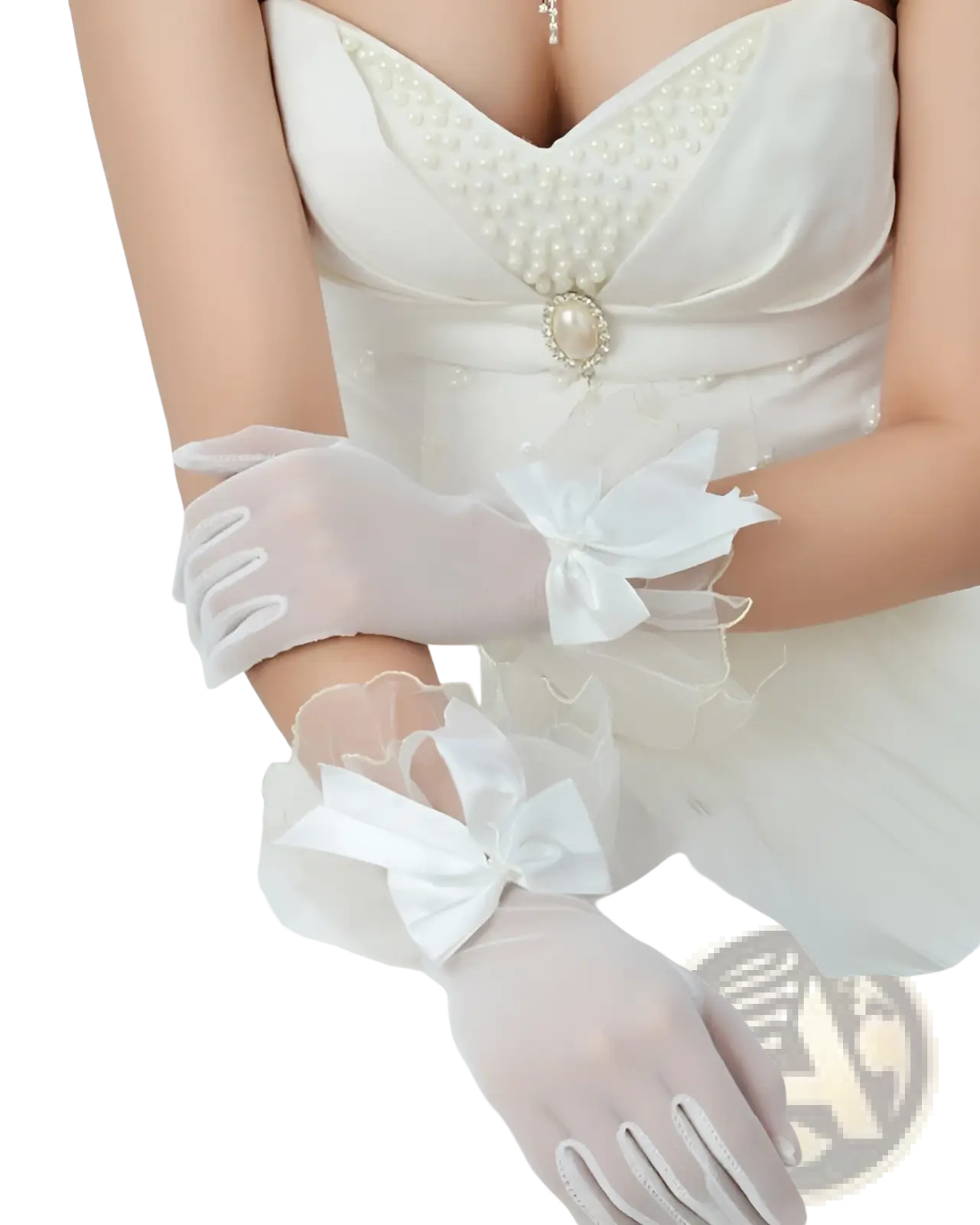 Elegant Black Lace and Satin Bow Evening Gloves