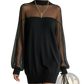 Elegant Black Mesh Patchwork Long Sleeve Mini Dress