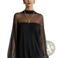 Elegant Black Mesh Patchwork Long Sleeve Mini Dress