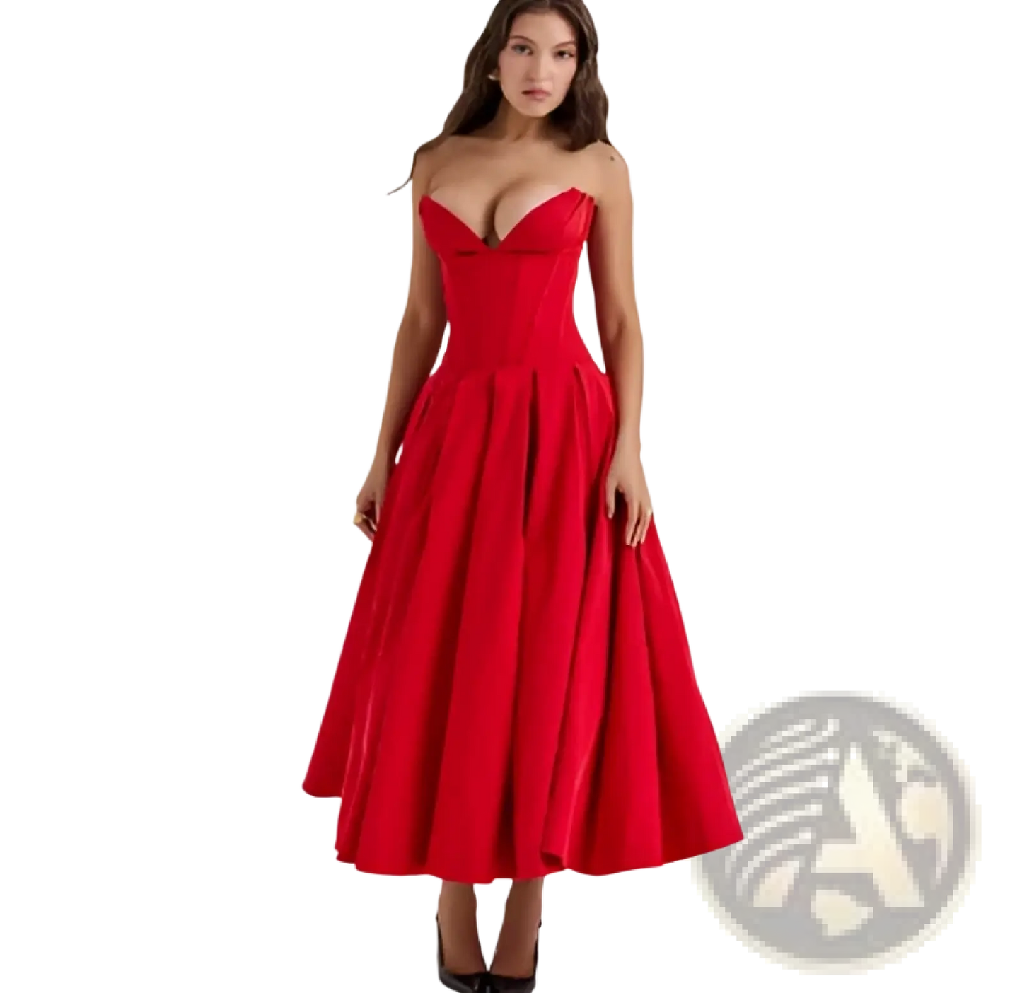Elegant Black Strapless Flared Midi Dress