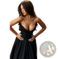 Elegant Black Strapless Flared Midi Dress