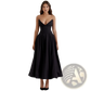 Elegant Black Strapless Flared Midi Dress