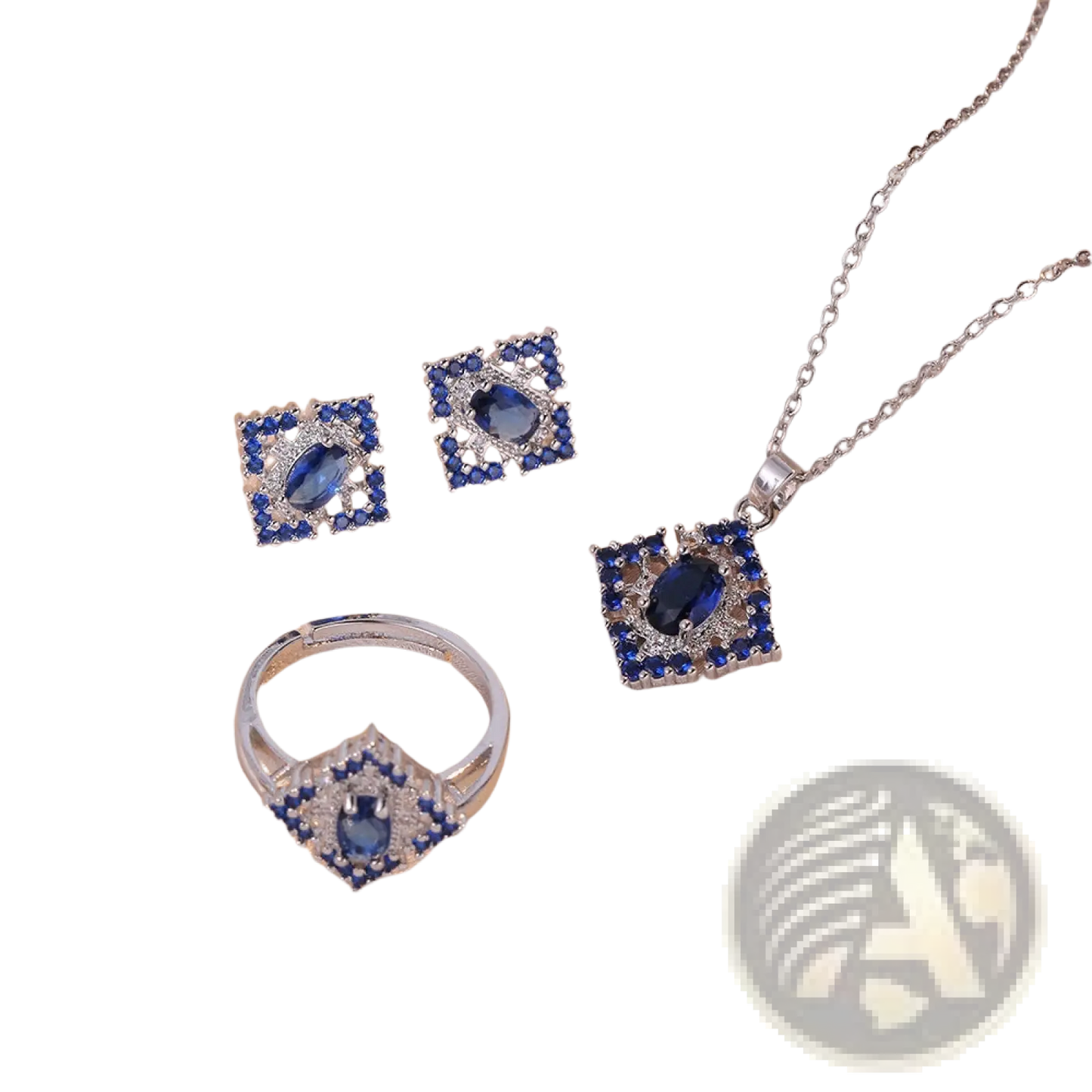 Elegant Blue Zircon Flower Jewelry Set with Titanium Chain