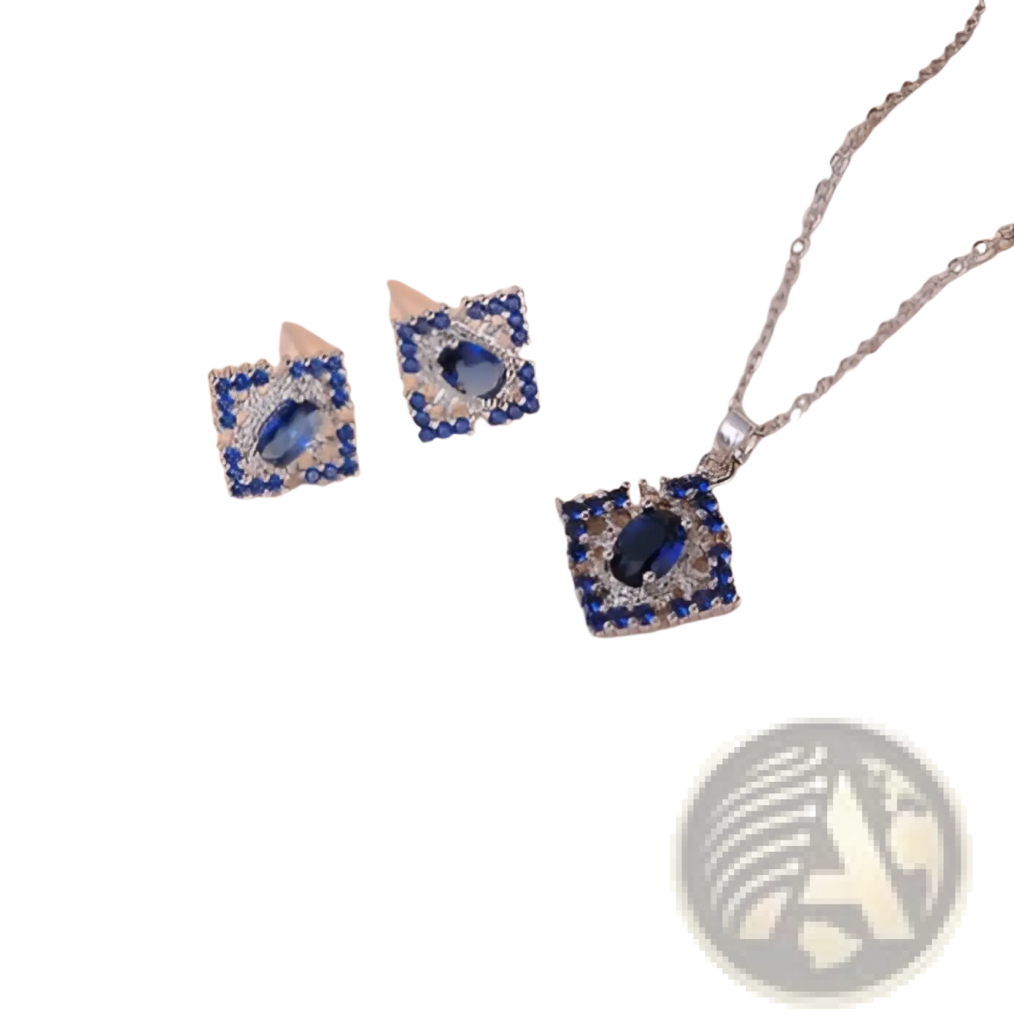 Elegant Blue Zircon Flower Jewelry Set with Titanium Chain