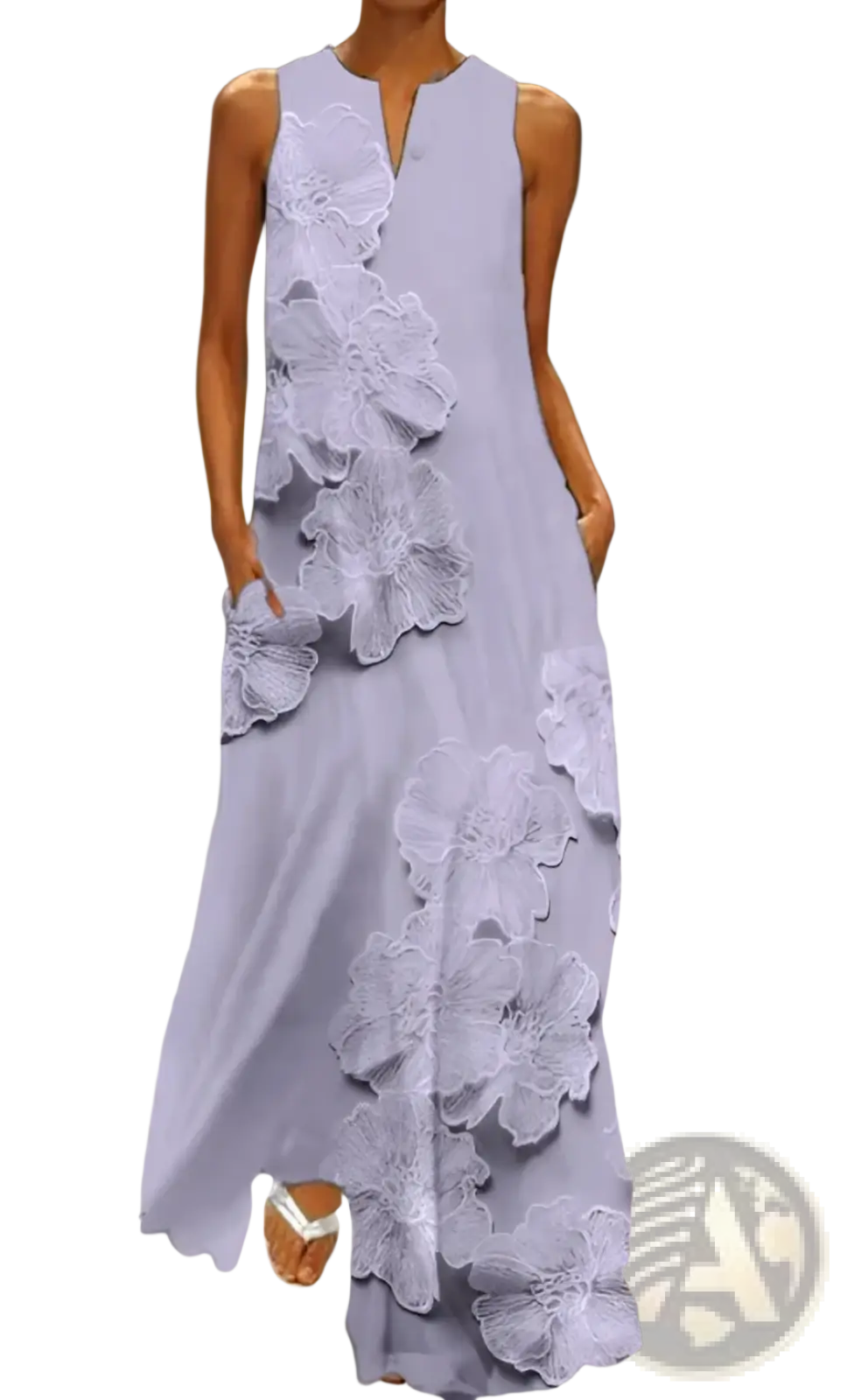 Elegant Floral Lace Appliqué Sleeveless Maxi Dress