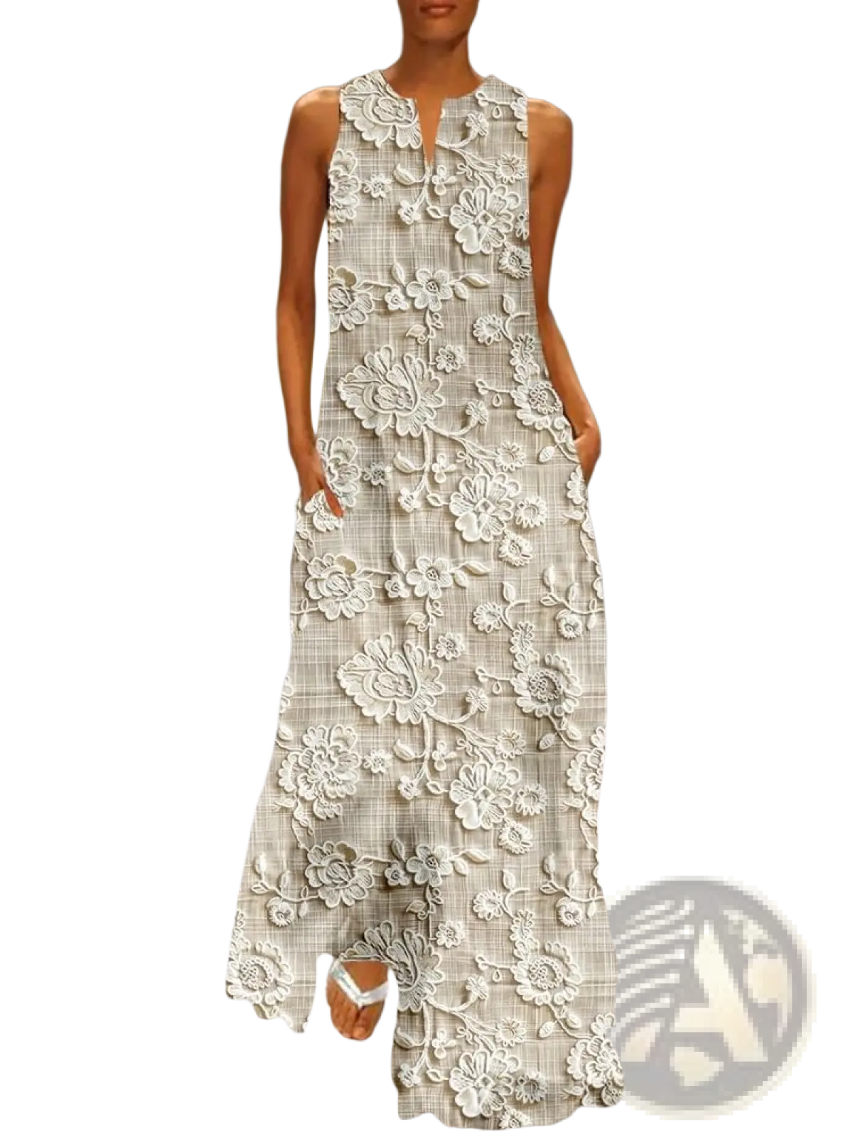 Elegant Floral Lace Appliqué Sleeveless Maxi Dress
