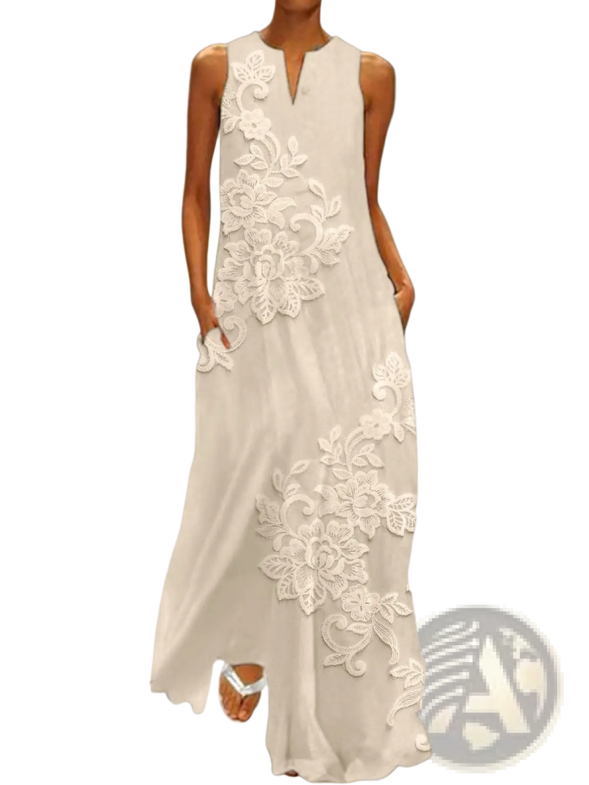 Elegant Floral Lace Appliqué Sleeveless Maxi Dress