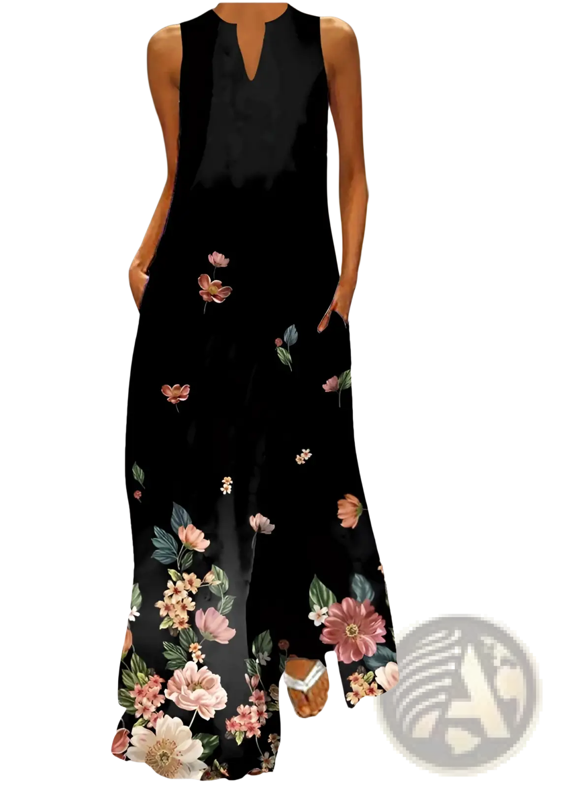 Elegant Floral Lace Appliqué Sleeveless Maxi Dress