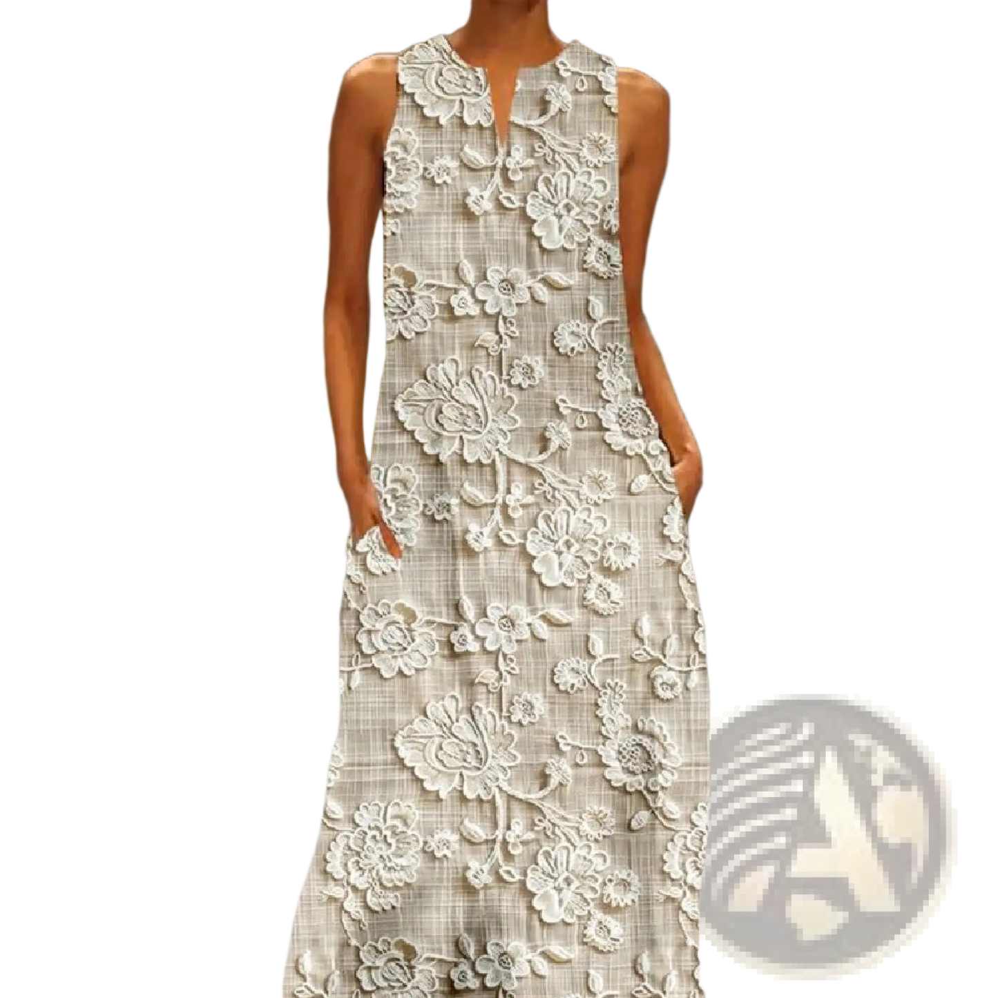 Elegant Floral Lace Appliqué Sleeveless Maxi Dress