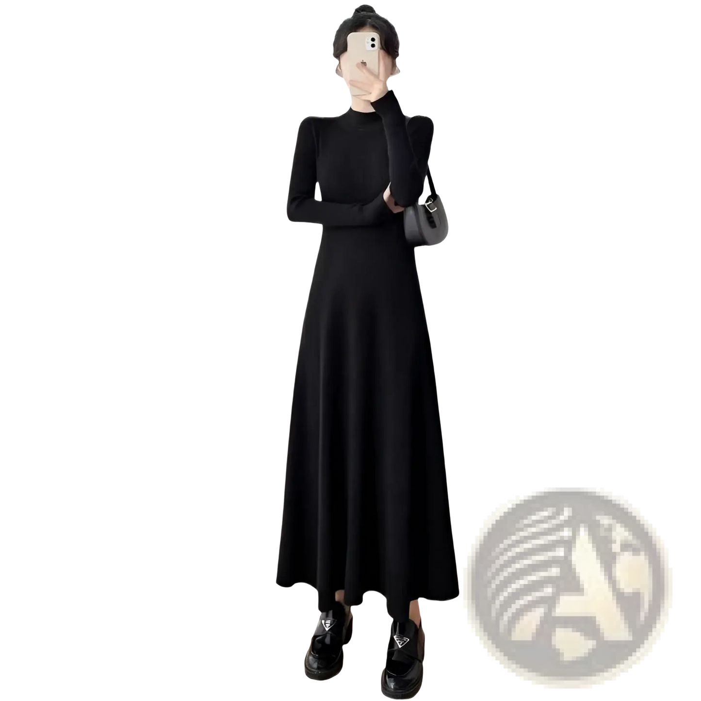 Elegant High Neck Long Sleeve Knit Midi Dress