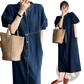 Elegant High Waist Button Down Denim Midi Dress