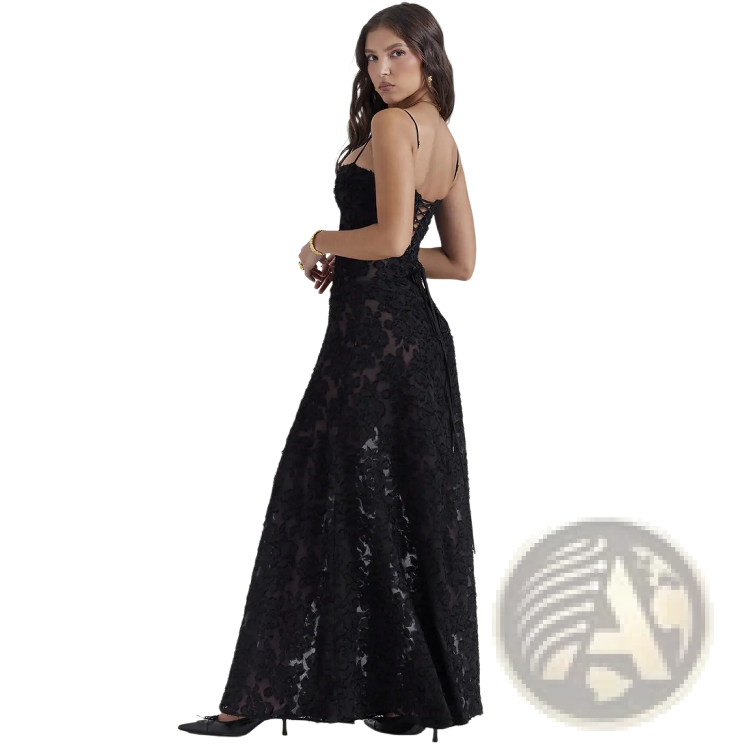 Elegant Lace Embroidery Spaghetti Strap Maxi Dress