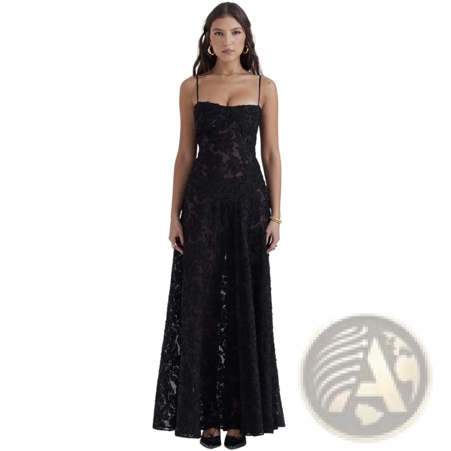 Elegant Lace Embroidery Spaghetti Strap Maxi Dress