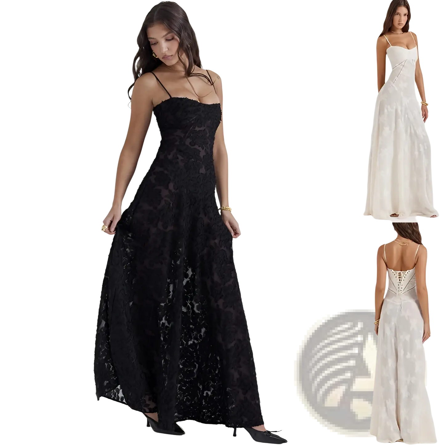 Elegant Lace Embroidery Spaghetti Strap Maxi Dress