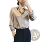 Elegant Long Sleeve Satin Button Down Silk Blouse