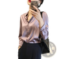 Elegant Long Sleeve Satin Button Down Silk Blouse