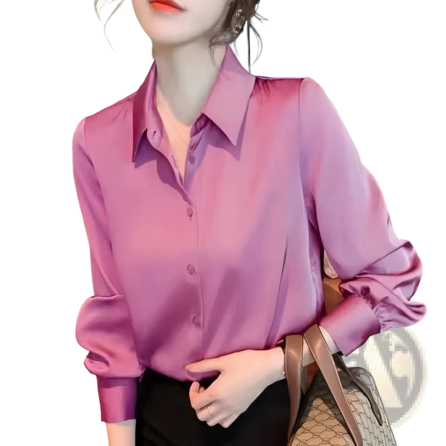 Elegant Long Sleeve Satin Button Down Silk Blouse