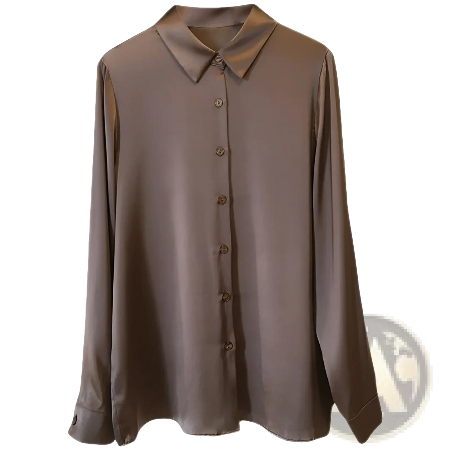 Elegant Long Sleeve Satin Button Down Silk Blouse