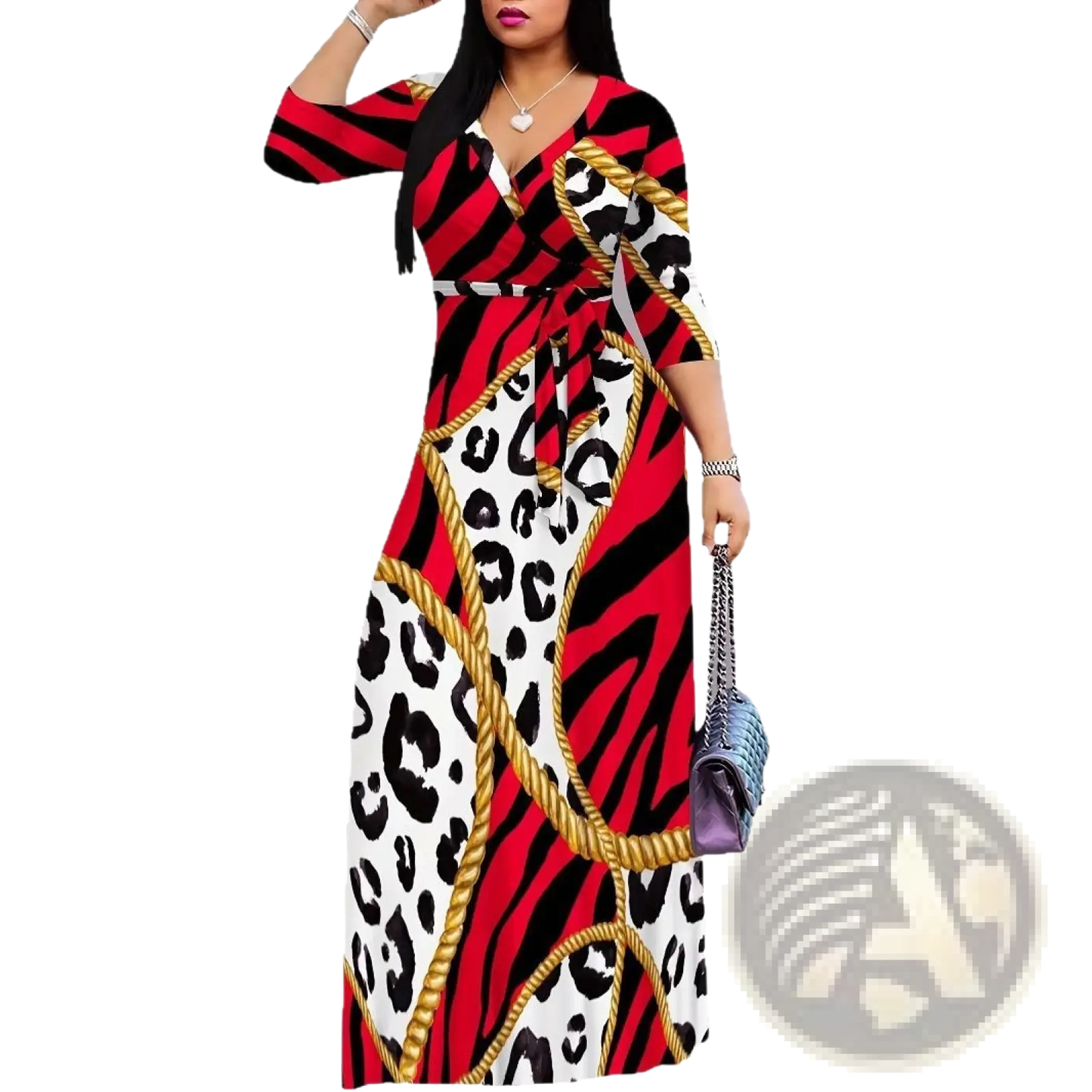 Elegant Printed Three Quarter Sleeve Maxi Dress