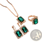 Elegant Rectangular Gemstone Gold Jewelry Three Piece Set
