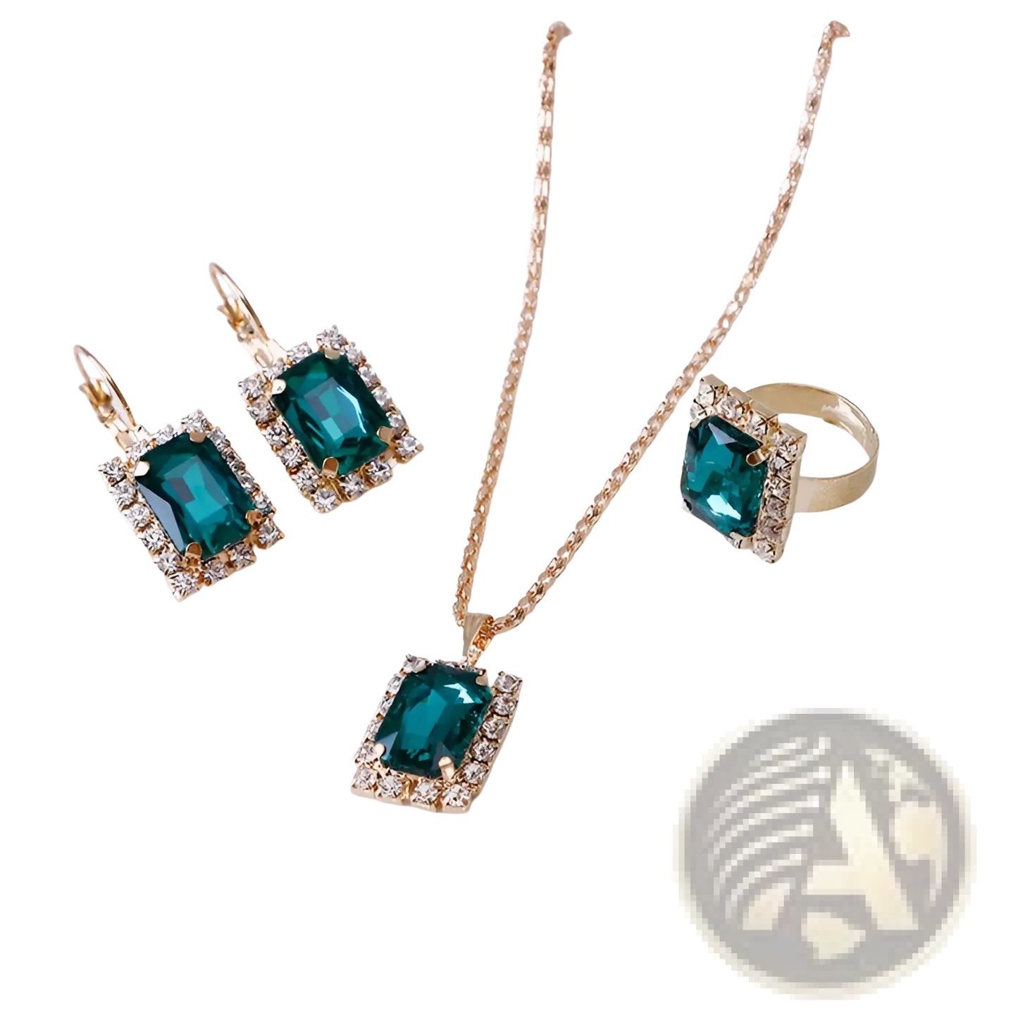 Elegant Rectangular Gemstone Gold Jewelry Three Piece Set